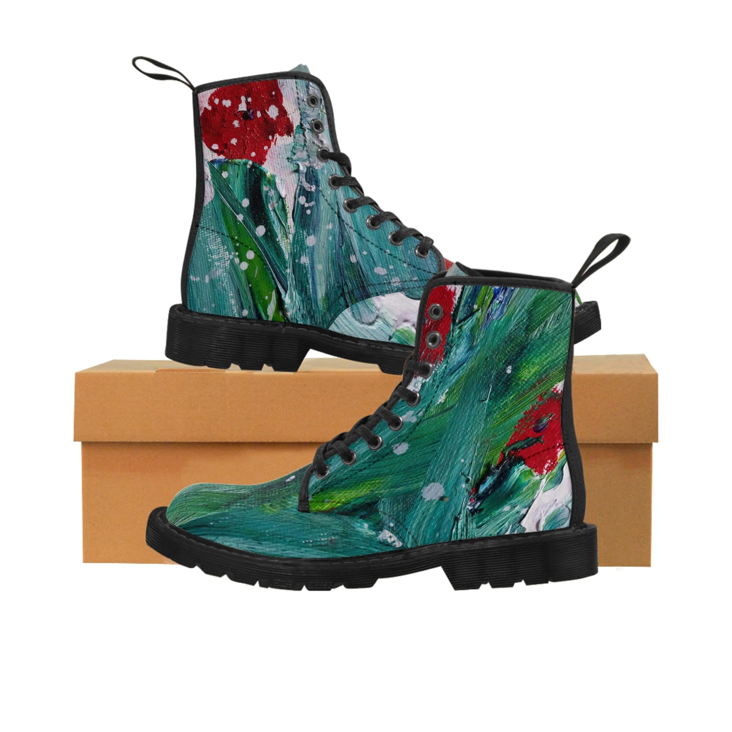 Men's Canvas Boots in Red Poppy Print