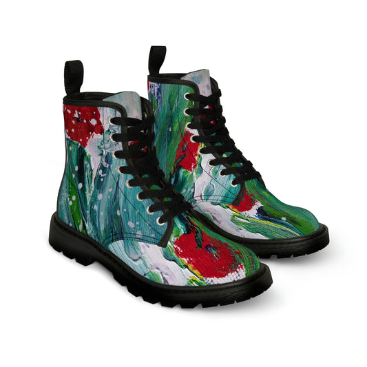 Men's Canvas Boots in Red Poppy Print